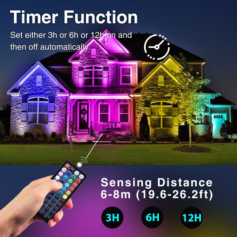 Onforu أضواء المسرح Onforu حزمة 2 48 واط LED ضوء غسالة جدارية، IP66 مقاوم للماء في الهواء الطلق شريط ضوء RGB مع توقيت، أضواء غسيل بألوان DIY مع جهاز تحكم عن بعد 44 مفتاح لحفلات الزفاف في الحدائق - Image 5