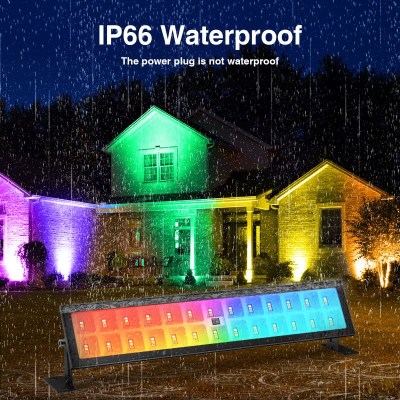 Onforu أضواء المسرح Onforu حزمة 2 48 واط LED ضوء غسالة جدارية، IP66 مقاوم للماء في الهواء الطلق شريط ضوء RGB مع توقيت، أضواء غسيل بألوان DIY مع جهاز تحكم عن بعد 44 مفتاح لحفلات الزفاف في الحدائق - Image 4