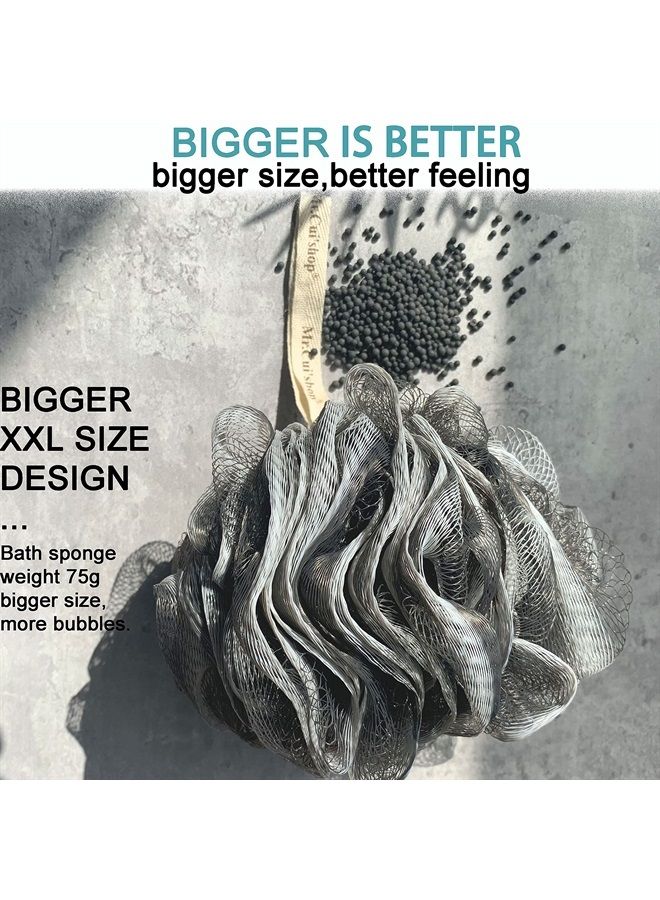 Mr.Cui'shop 2 pcs/set Bamboo Charcoal Exfoliating Loofah Bath Back Brush On a Stick - Long Handle With Radian is Ergonomic For Men and Women - 1 Shower Sponge Body Back Scrubber and 1 Shower Sponge Pouf Mesh - Image 2