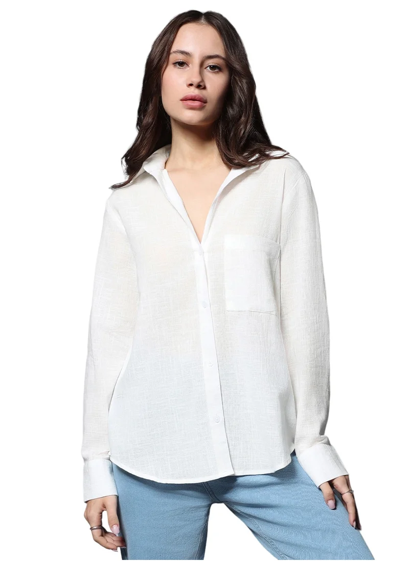 هاي ستار Long Sleeves Solid Oversized Casual Shirt for Women