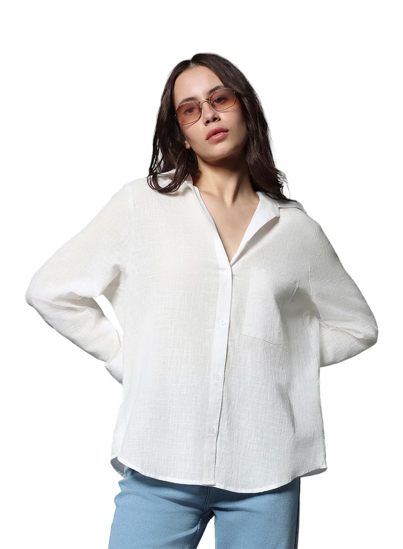 هاي ستار Long Sleeves Solid Oversized Casual Shirt for Women