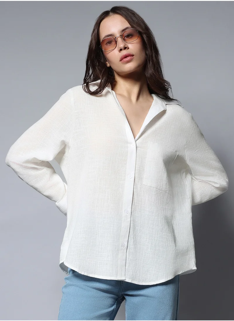 هاي ستار Long Sleeves Solid Oversized Casual Shirt for Women