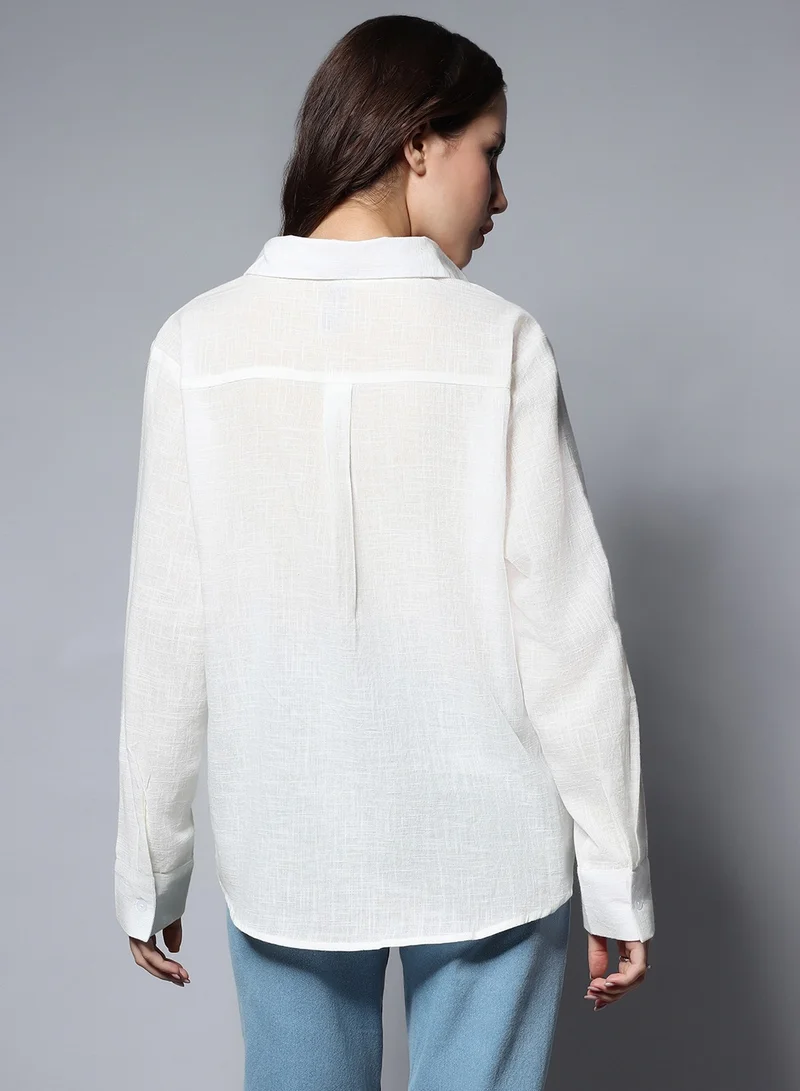 هاي ستار Long Sleeves Solid Oversized Casual Shirt for Women