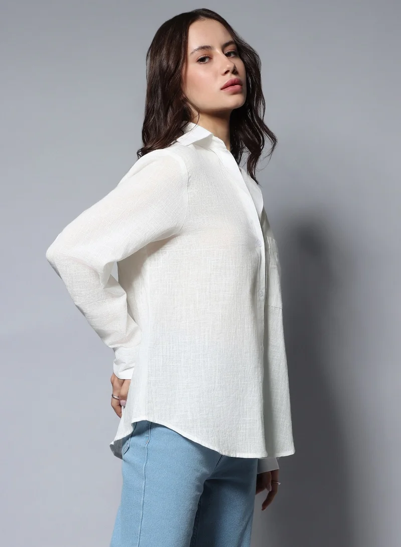 هاي ستار Long Sleeves Solid Oversized Casual Shirt for Women
