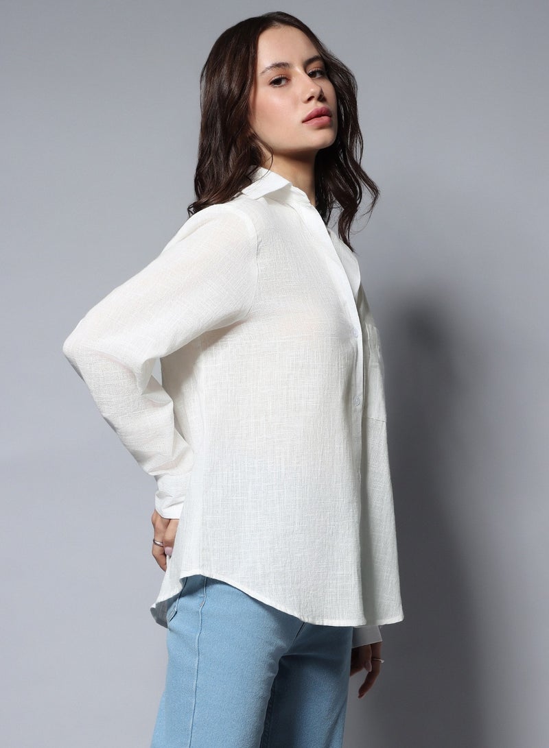 HIGH STAR Long Sleeves Solid Oversized Casual Shirt for Women - Image 5
