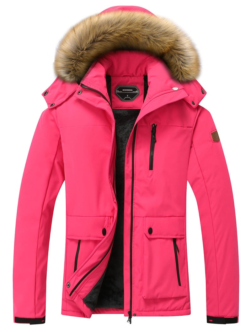 MOERDENG Womens Waterproof Ski Snow Jacket Winter Warm Hooded Snow Coat Mountain Windproof Ski Jacket For Women