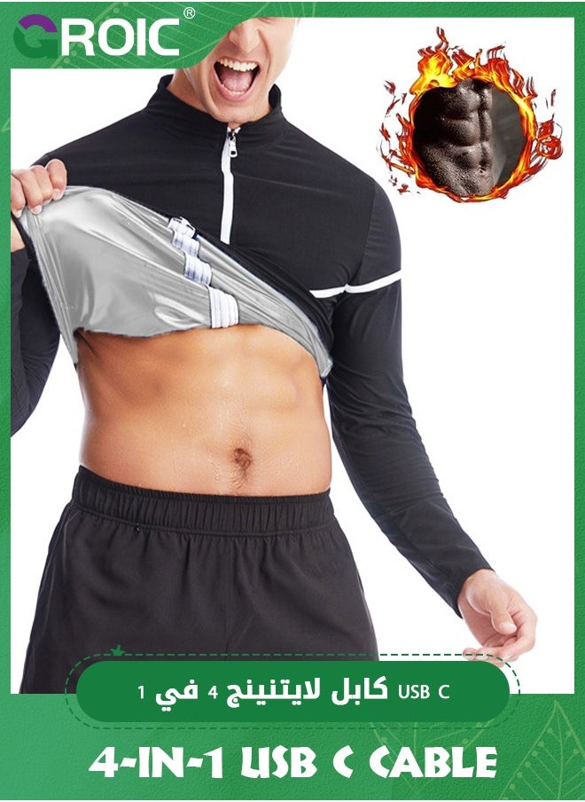 GROIC Sauna Suit for Men, Sweat Suit Waist Trainer Long Sleeve Jacket, Compression Workout Gym Clothes Sweat Enhancer Suit, Weight Loss Body Shaper for Workout Sports  - Image 1
