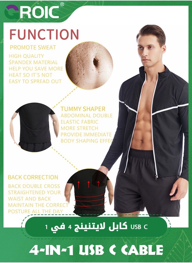 GROIC Sauna Suit for Men, Sweat Suit Waist Trainer Long Sleeve Jacket, Compression Workout Gym Clothes Sweat Enhancer Suit, Weight Loss Body Shaper for Workout Sports  - Image 2