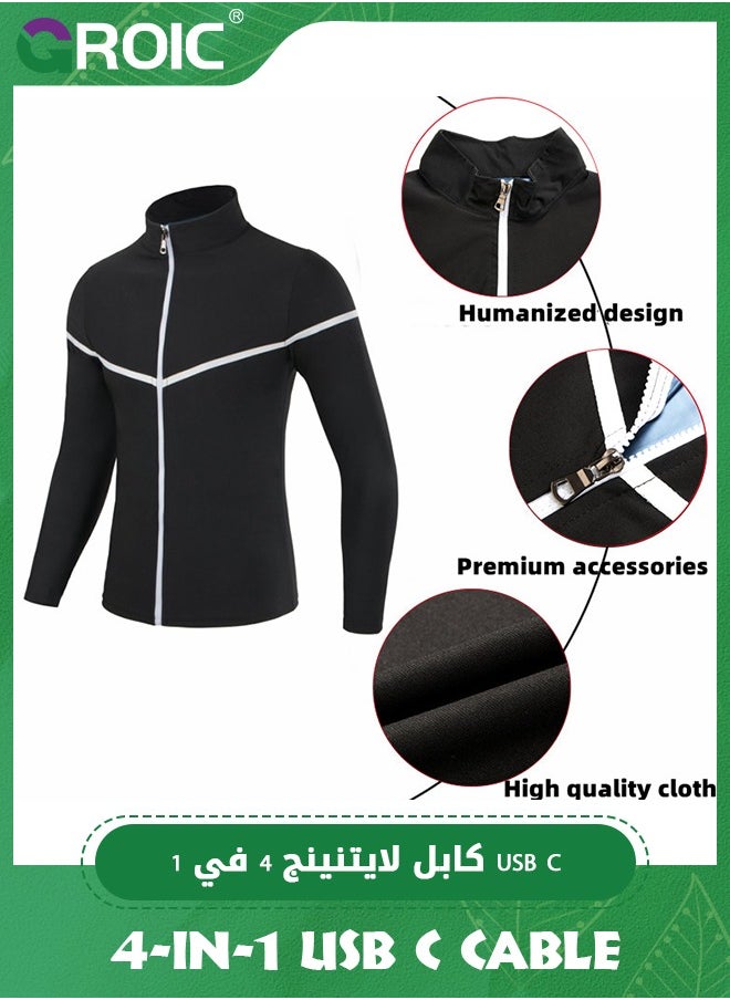 GROIC Sauna Suit for Men, Sweat Suit Waist Trainer Long Sleeve Jacket, Compression Workout Gym Clothes Sweat Enhancer Suit, Weight Loss Body Shaper for Workout Sports  - Image 3