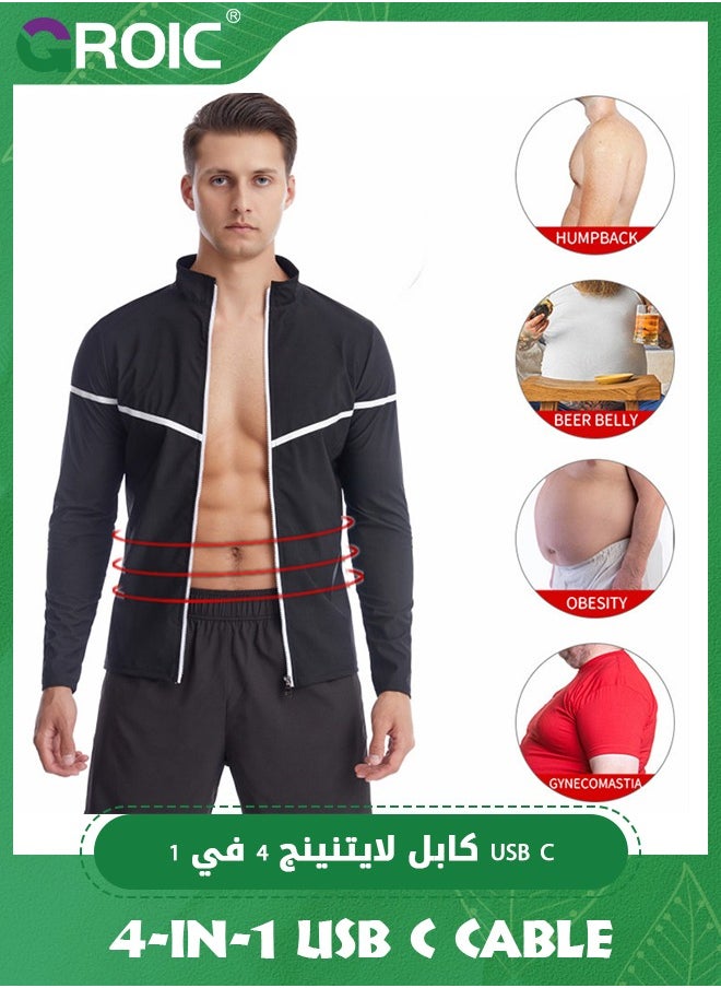 GROIC Sauna Suit for Men, Sweat Suit Waist Trainer Long Sleeve Jacket, Compression Workout Gym Clothes Sweat Enhancer Suit, Weight Loss Body Shaper for Workout Sports  - Image 4