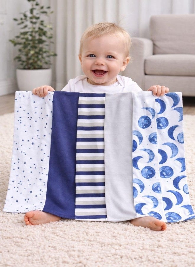 TuddyBuddy Baby Burp Cloth Towel Napkins for Baby Large 17x12 Inches, Fine Double Layer 100% Cotton (5 Pcs Burp Towels, Blue Moons & Stars) - Image 2