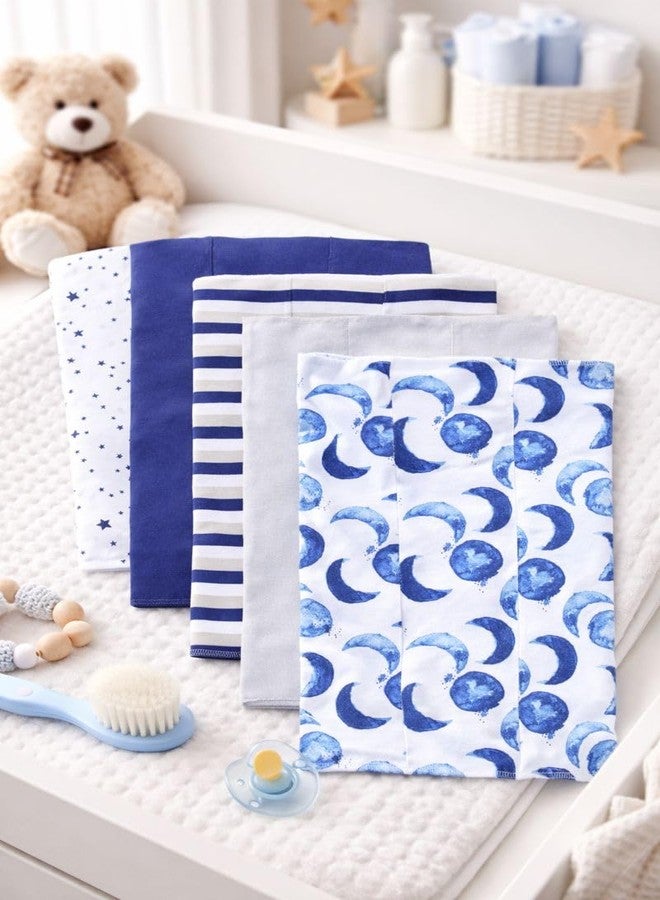 TuddyBuddy Baby Burp Cloth Towel Napkins for Baby Large 17x12 Inches, Fine Double Layer 100% Cotton (5 Pcs Burp Towels, Blue Moons & Stars) - Image 1