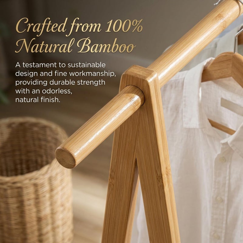 Finnhomy Bamboo Clothes Rack Portable Extra Large Garment Rack 2-Tire Storage Box Shelves For Entryway and Bed Room Patented Design - Image 3