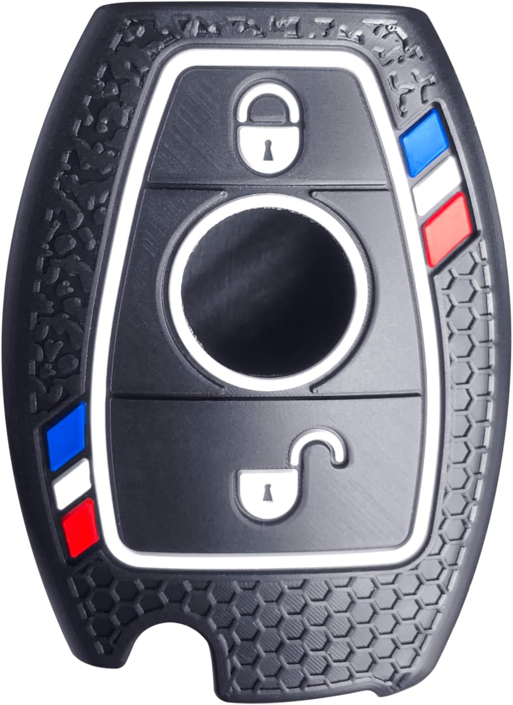 7Cylinder Silicone Cushioning Key Fob Cover Compatible with Mercedes Benz, E, C, G Class, CMC, Blinged Maybach Petronas - 2Pcs, Black, 2 Buttons.