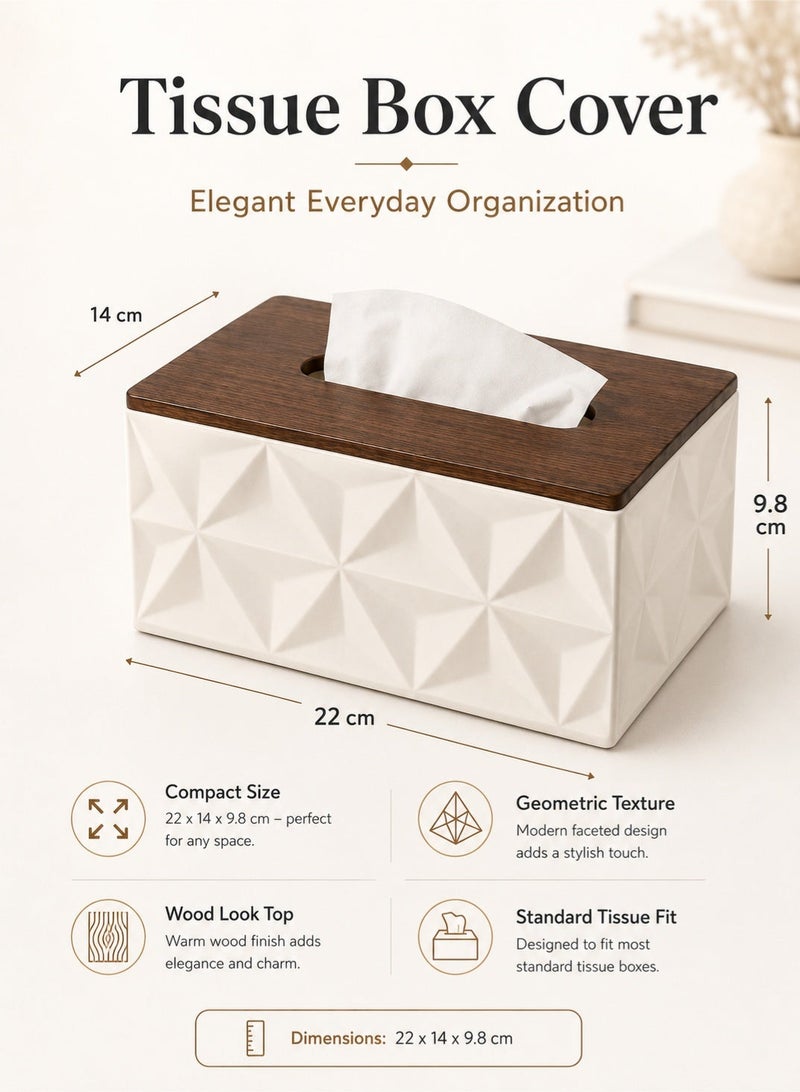 Leoxol Tissue Box Cover 22 cm | Rectangular Tissue Holder With Wood Grain Top | Geometric Plastic Tissue Dispenser For Table Bathroom Bedroom Office - Image 5