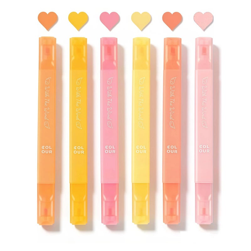 konket 6Pcs Aesthetic Cute Highlighters with Soft Chisel Tip, Double Ended Highlighter, Quick Dry Assorted Colors Highlighters Markers for School Supplies and Office Journaling - Image 1