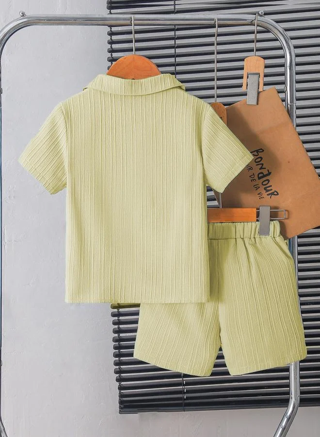 تايك تو Boys Yellow Textured Shirt and Shorts Set