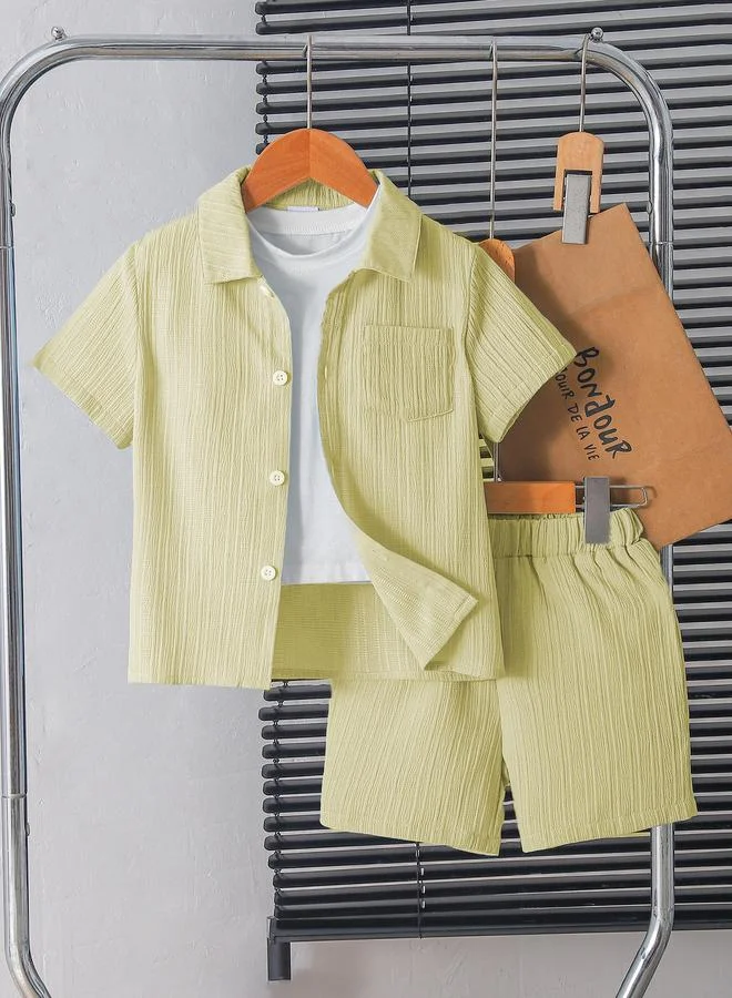 تايك تو Boys Yellow Textured Shirt and Shorts Set