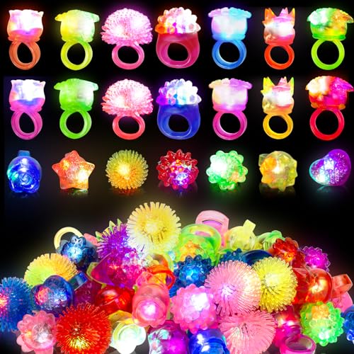 Ynanimery 65 Pack Light Up Rings Glow in The Dark Party Supplies Glow Rings Bulk Party Favors for Kids Adults LED Colorful Rubber Ring Surprise Gift for Birthday Christmas Easter Egg Fillers Party Decorations - Image 1