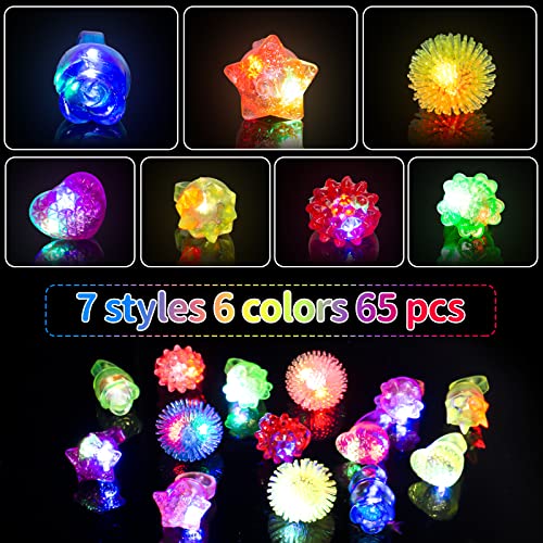 Ynanimery 65 Pack Light Up Rings Glow in The Dark Party Supplies Glow Rings Bulk Party Favors for Kids Adults LED Colorful Rubber Ring Surprise Gift for Birthday Christmas Easter Egg Fillers Party Decorations - Image 5