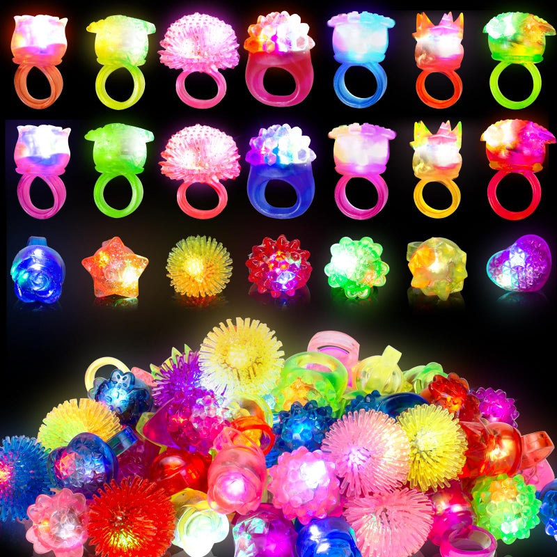 Ynanimery 65 Pack Light Up Rings Glow in The Dark Party Supplies Glow Rings Bulk Party Favors for Kids Adults LED Colorful Rubber Ring Surprise Gift for Birthday Christmas Easter Egg Fillers Party Decorations - Image 3