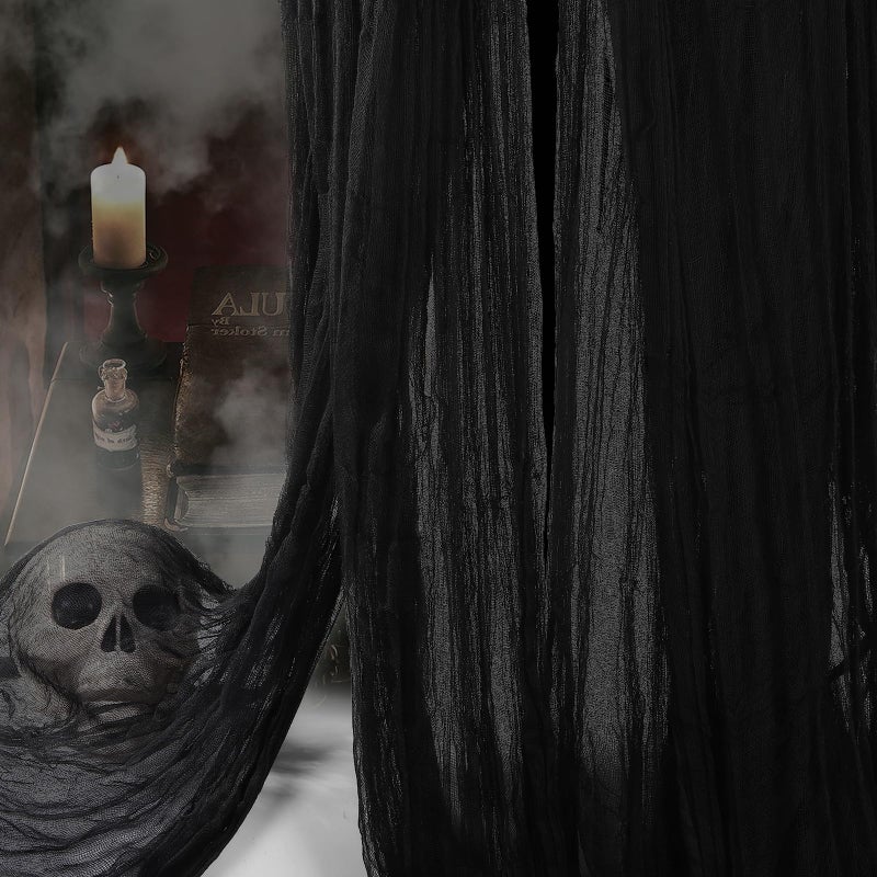 Vellibring 400 x 85 Halloween Creepy Cloth Decoration Large Black Spooky Fabric Cloth Scary Gauze Cheesecloth for Haunted House Halloween Party Yard Wall Indoor Outdoor Decor