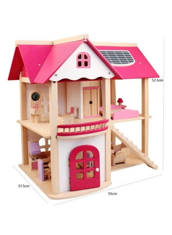 MARAH TOYS Wooden Dollhouse, Dream House for Girls Pretend Play - 2 Floors, Dollhouse with Wooden Furniture, Playhouse for Toddlers, Gift for 3-10 Years Old Children  - Image 1