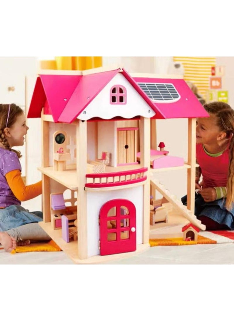 MARAH TOYS Wooden Dollhouse, Dream House for Girls Pretend Play - 2 Floors, Dollhouse with Wooden Furniture, Playhouse for Toddlers, Gift for 3-10 Years Old Children  - Image 2