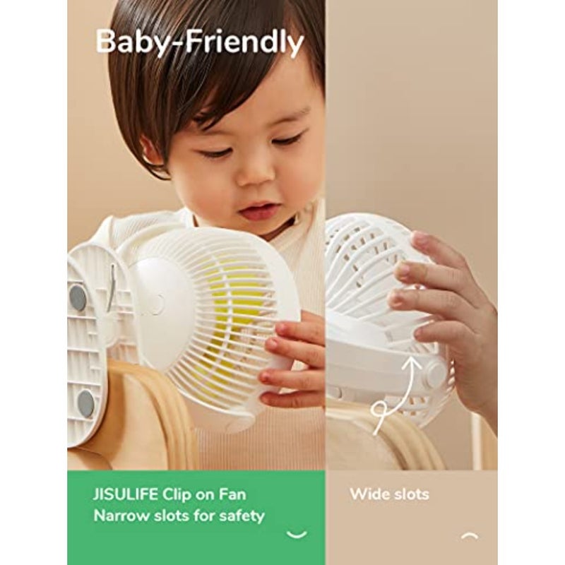 Clip on Baby Stroller Fan, 4000mAh Battery Operated, Portable Personal Small Fan, Quiet and Narrow Slot Design, 4 Speeds, Max 14 Hrs, Ideal for Bed, Desk, Car Seat - Milky White - Image 3