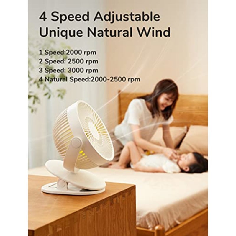 Clip on Baby Stroller Fan, 4000mAh Battery Operated, Portable Personal Small Fan, Quiet and Narrow Slot Design, 4 Speeds, Max 14 Hrs, Ideal for Bed, Desk, Car Seat - Milky White - Image 2