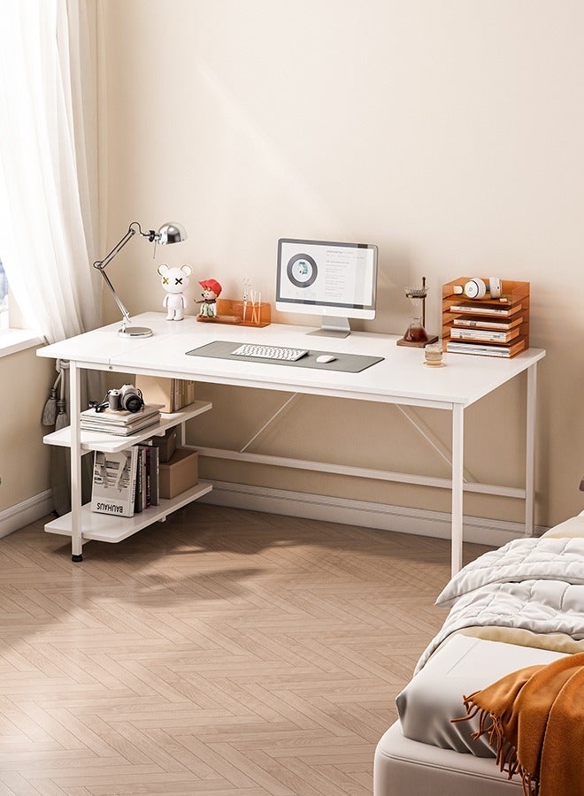 Harlan Industrial Modern Office Desk,130CM Computer Desk, Study Table with 2-Tier Shelves,White - Image 2