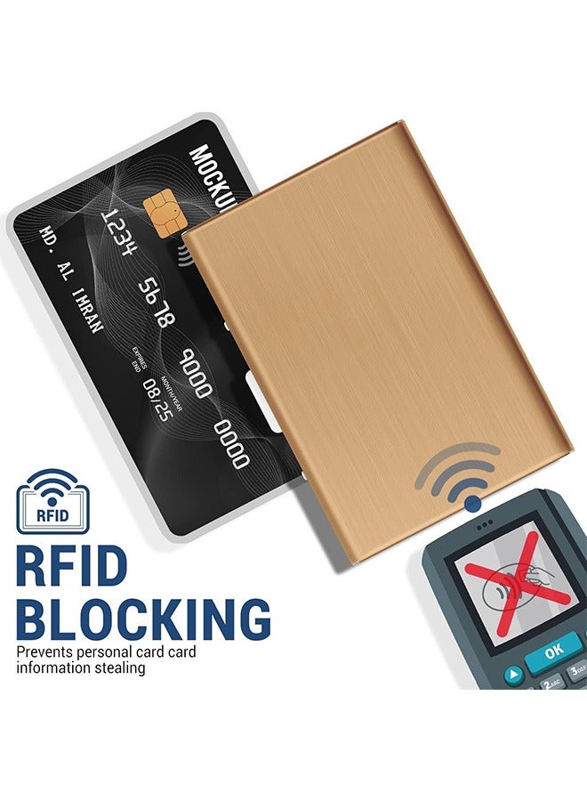 Business Card Holder Case Wallet for Men and Women, Metal Minimalist Slim Credit Card Wallet with Stainless Steel RFID Blocking for Men and Women (Golden) - Image 4