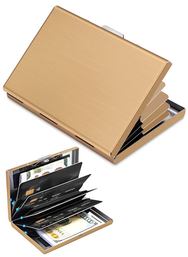 Business Card Holder Case Wallet for Men and Women, Metal Minimalist Slim Credit Card Wallet with Stainless Steel RFID Blocking for Men and Women (Golden) - Image 1