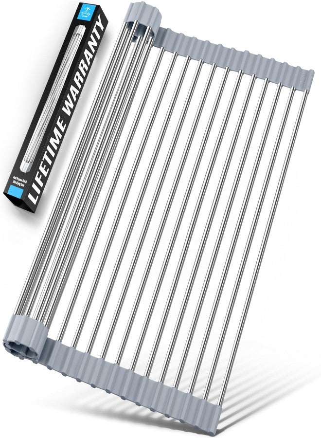 Zulay Kitchen 17.5” x 12” Roll Up Dish Drying Rack - Stainless Steel Over Sink Dish Drying Rack - Multipurpose Foldable Sink Rack for Kitchen Counter - Non-Slip, Heavy-Duty Drying Rack (Gray) - Image 1