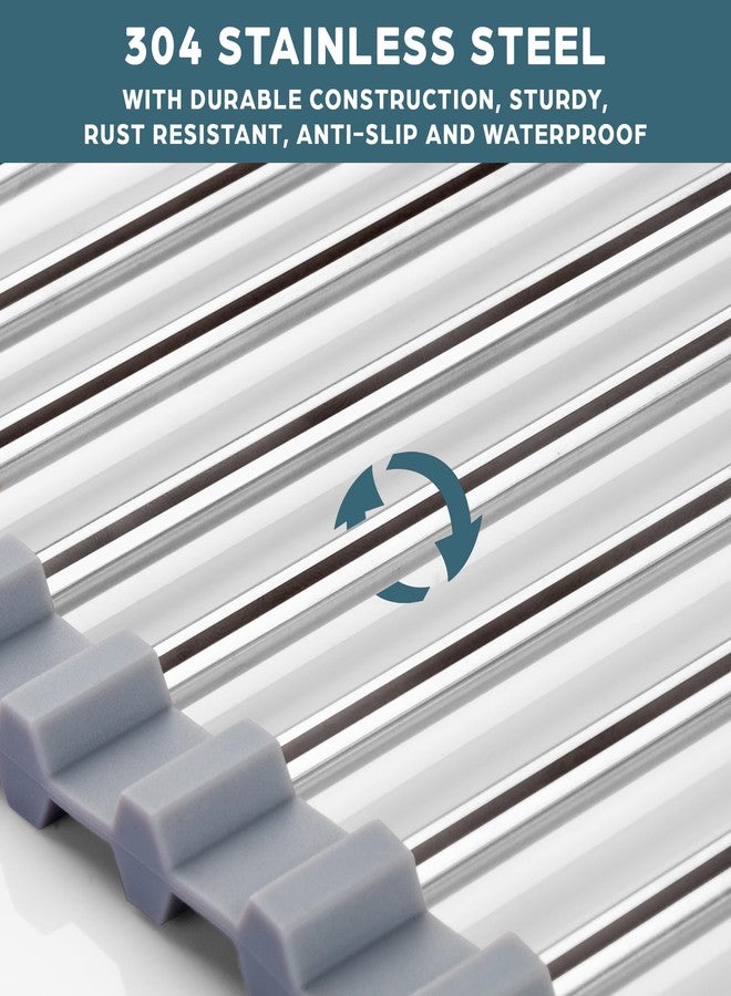 Zulay Kitchen 17.5” x 12” Roll Up Dish Drying Rack - Stainless Steel Over Sink Dish Drying Rack - Multipurpose Foldable Sink Rack for Kitchen Counter - Non-Slip, Heavy-Duty Drying Rack (Gray) - Image 4