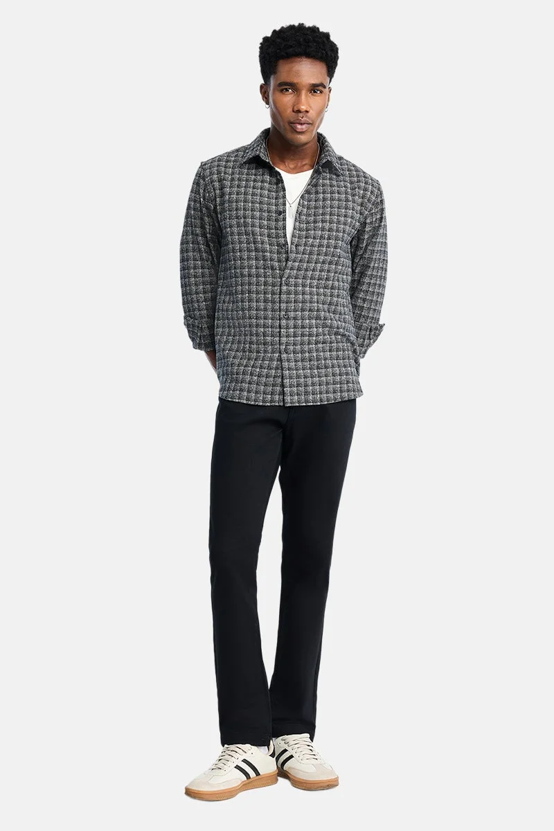 سنيتش Black Checkered Long Sleeve Regular Fit Casual Shirt