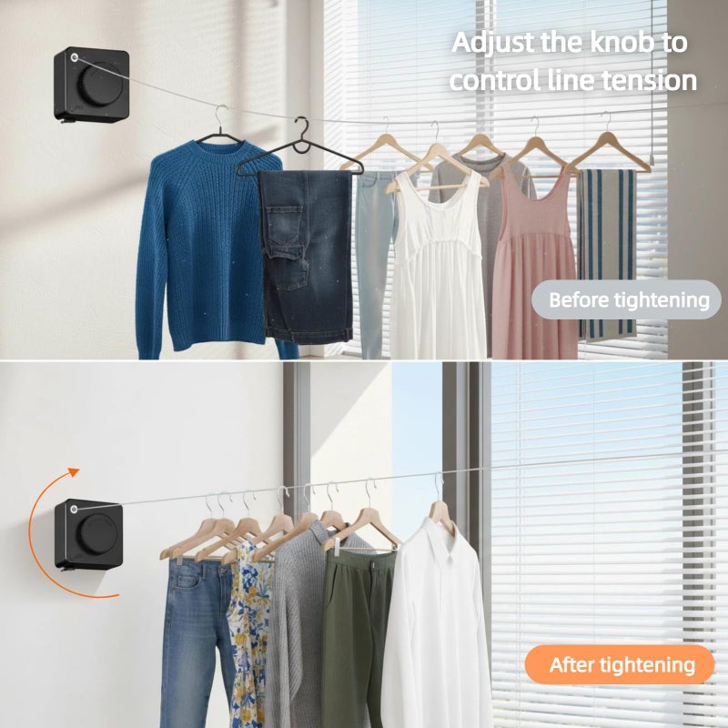 Augonla 15.7Ft Retractable Clothesline Indoor & Outdoor, Heavy Duty Anti-Sag Wall Mounted Stainless Steel Laundry Drying Line for Balcony, Laundry Room, Bathroom, Motorhome, Dormitory, Travel - Image 5