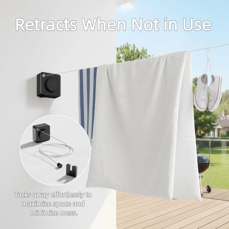 Augonla 15.7Ft Retractable Clothesline Indoor & Outdoor, Heavy Duty Anti-Sag Wall Mounted Stainless Steel Laundry Drying Line for Balcony, Laundry Room, Bathroom, Motorhome, Dormitory, Travel - Image 3