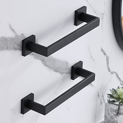 LANC 12 Inche 2PCS Bathroom Towel Bars, Matte Black Square Bathroom Towel Racks Hand Towel Holders, Total-14 Stainless Steel Wall Mount Shower Towel Rail Towel Hanger Rods,A8804-3MB - Image 3