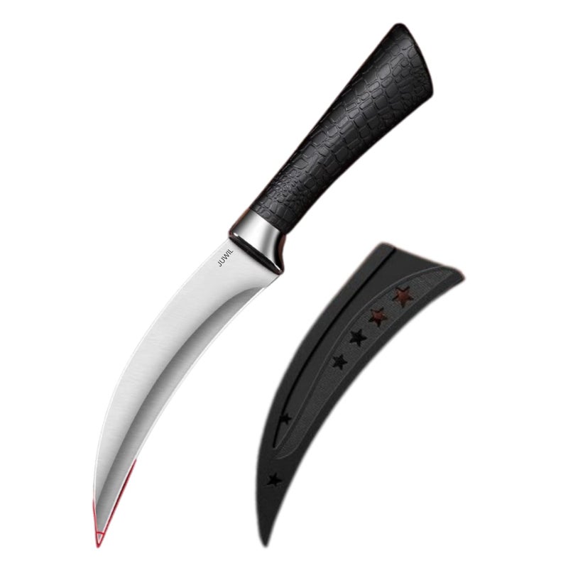 JUWIL سكين مطبخ من الفولاذ المقاوم للصدأ المنحني الفاخر مع غلاف واقي مقبض مريح غير قابل للانزلاق، شفرة حادة للغاية لقطع دقيق، وتقطيع - تصميم عصري أنيق مع غلاف بنمط نجمي - Image 1