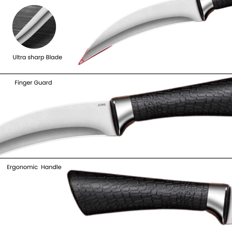 JUWIL سكين مطبخ من الفولاذ المقاوم للصدأ المنحني الفاخر مع غلاف واقي مقبض مريح غير قابل للانزلاق، شفرة حادة للغاية لقطع دقيق، وتقطيع - تصميم عصري أنيق مع غلاف بنمط نجمي - Image 4