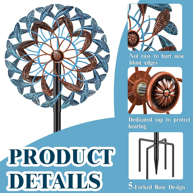 Gouisalin 360Â° Wind Spinners Outdoor, Wind Sculptures Windmill with Metal Stake, 63.2" Kinetic Large Metal Yard Art Decor Spinners Pinwheels for Garden Outside Patio Lawn - Image 4