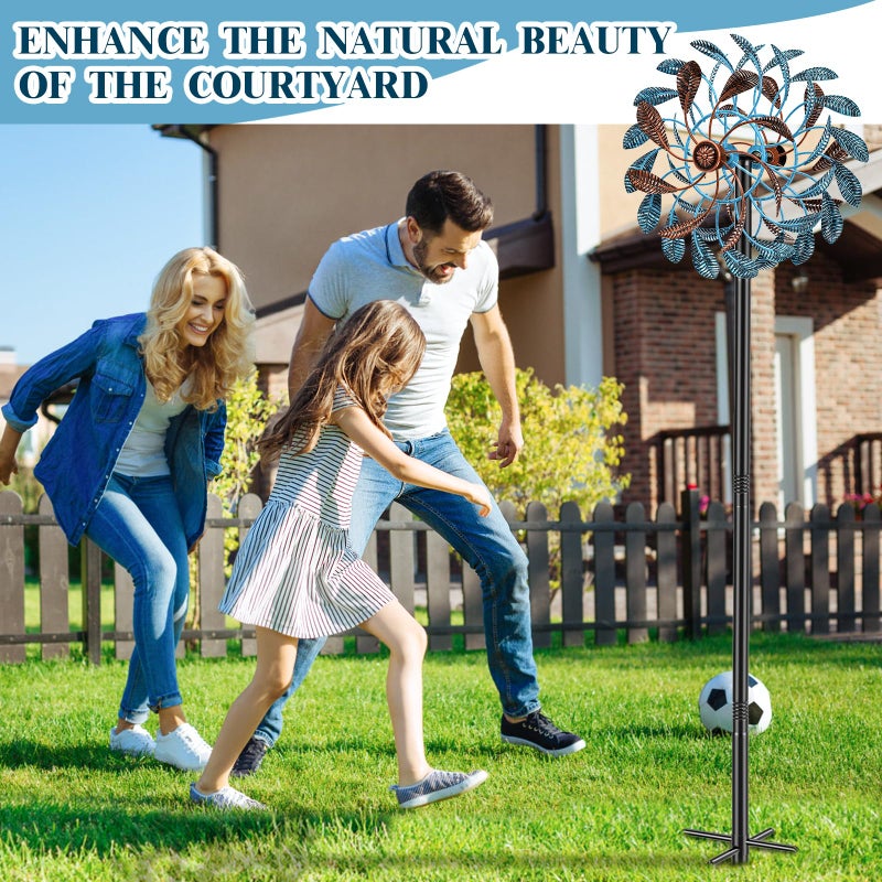 Gouisalin 360Â° Wind Spinners Outdoor, Wind Sculptures Windmill with Metal Stake, 63.2" Kinetic Large Metal Yard Art Decor Spinners Pinwheels for Garden Outside Patio Lawn - Image 5