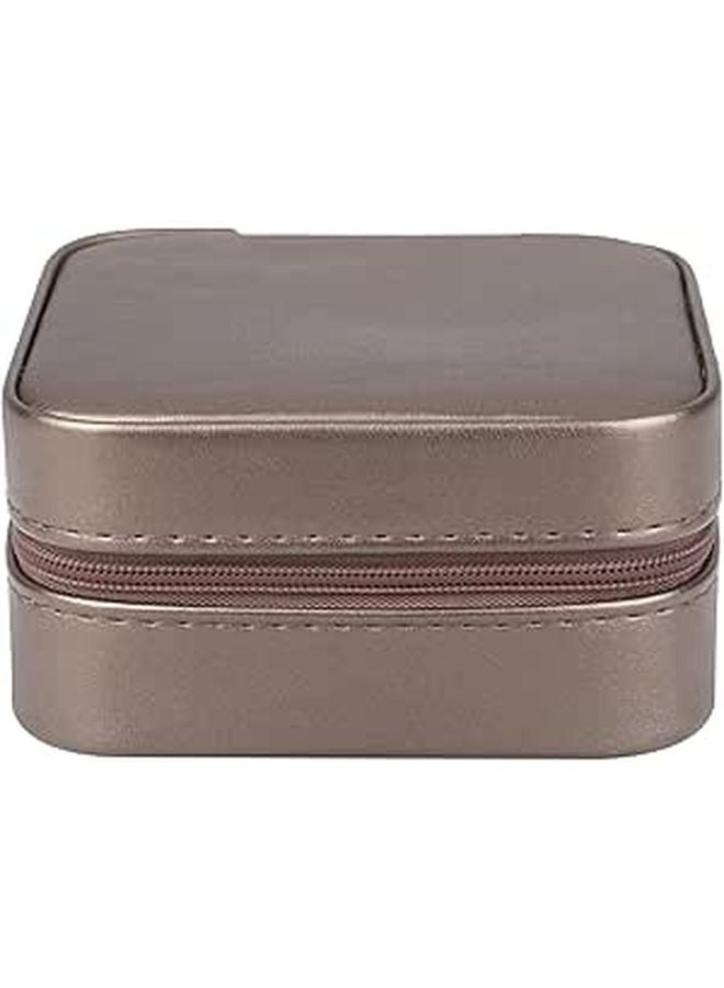 Portable Jewelry Organizer Box With Mirror Light Gold Travel Storage Case For Women - Image 1