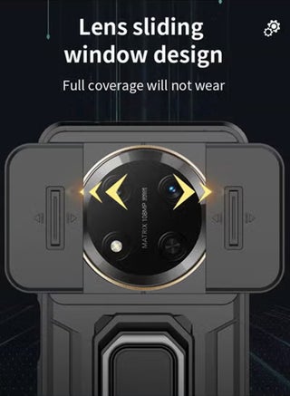 Honor X9c 5G Case Cover with Slide Camera Cover & Ring Holder,Kickstand Shell Back Cover Scratch-Resistant Shock-Absorbing Protector Accessories Kickstand Stand Magnetic Car Ring Holder Protection - view 2