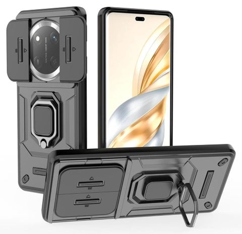 Honor X9c 5G Case Cover with Slide Camera Cover & Ring Holder,Kickstand Shell Back Cover Scratch-Resistant Shock-Absorbing Protector Accessories Kickstand Stand Magnetic Car Ring Holder Protection