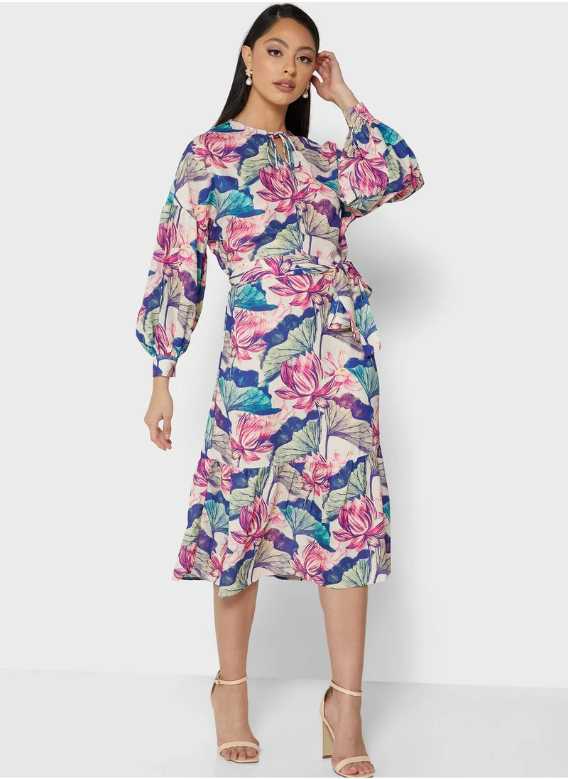 Raishma Pleat Detail Printed Dress