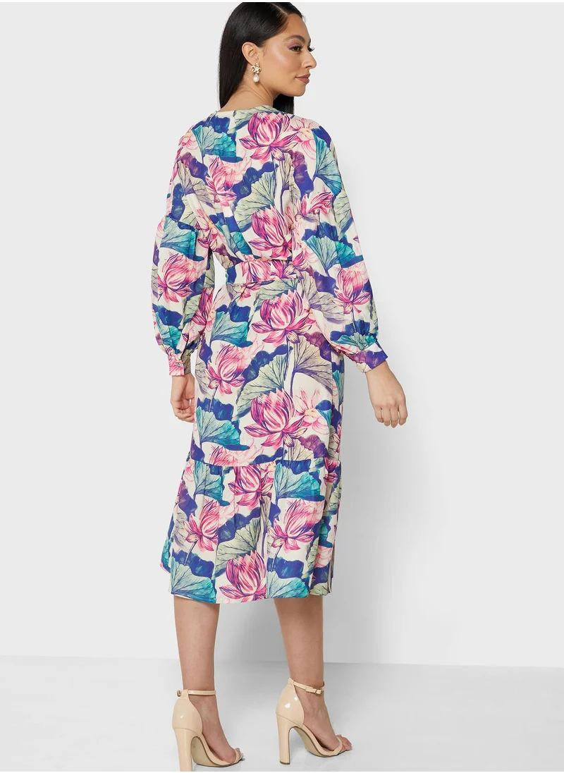 Raishma Pleat Detail Printed Dress