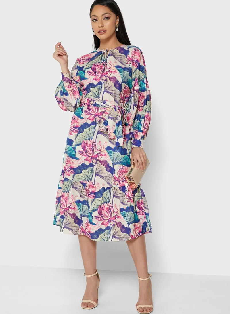 Raishma Pleat Detail Printed Dress