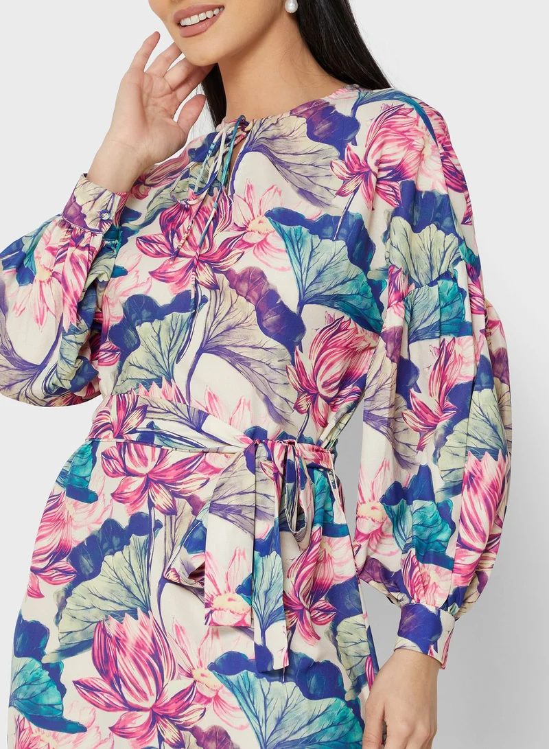 Raishma Pleat Detail Printed Dress